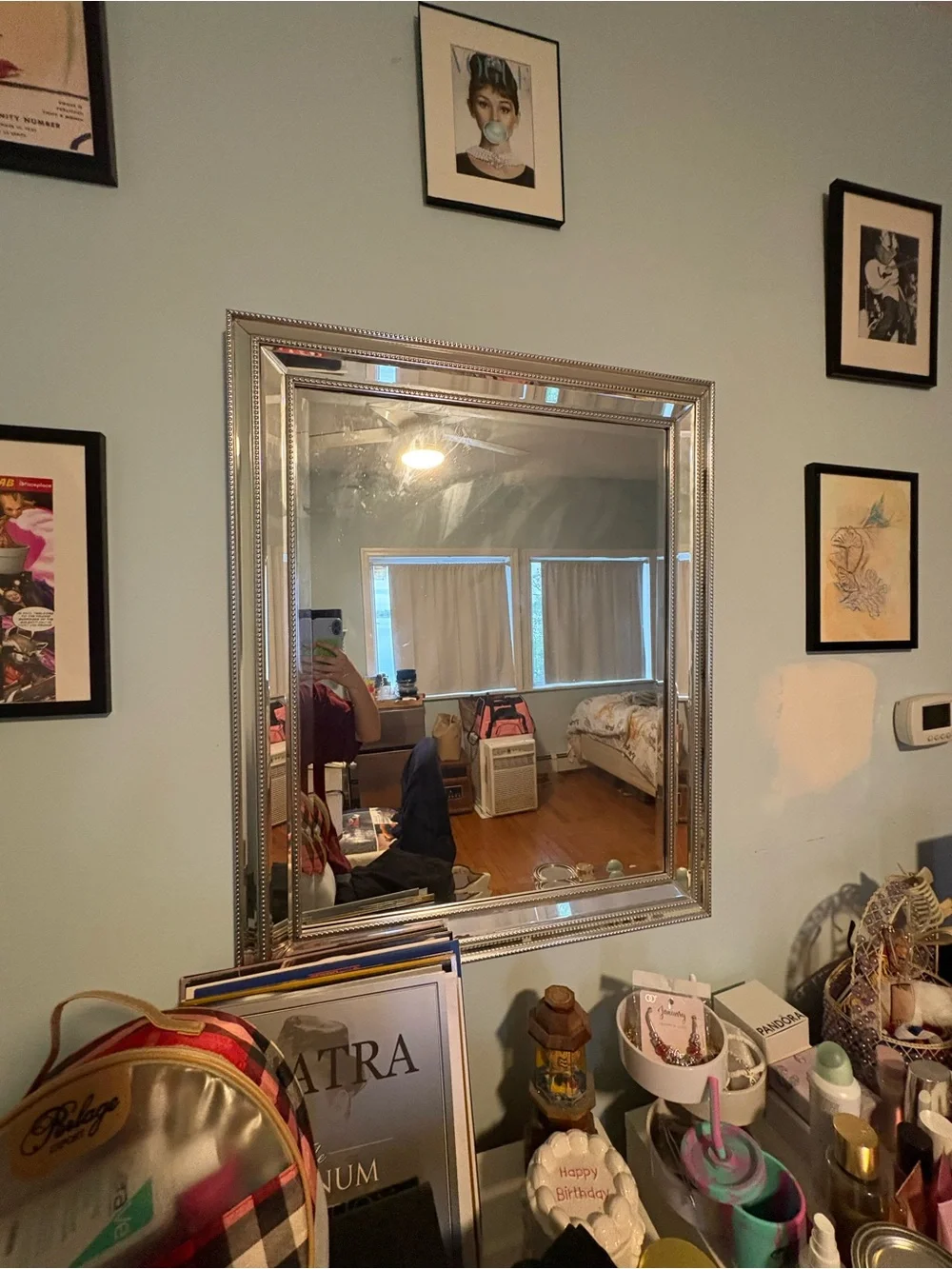 Silver Beaded Accent Wall Mirror - Brand